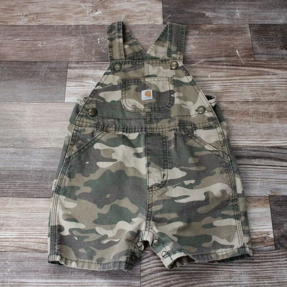 Carhartt Toddler Size 12 Month Camo Overalls Farm Bibs Shorts